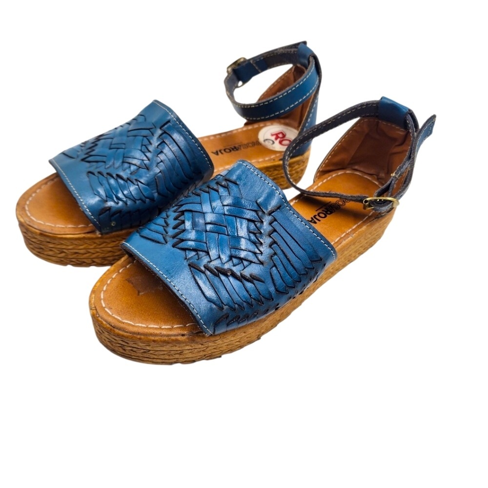 Rosa Roja Handmade Platform Light Blue Mexican Sandals Size 6